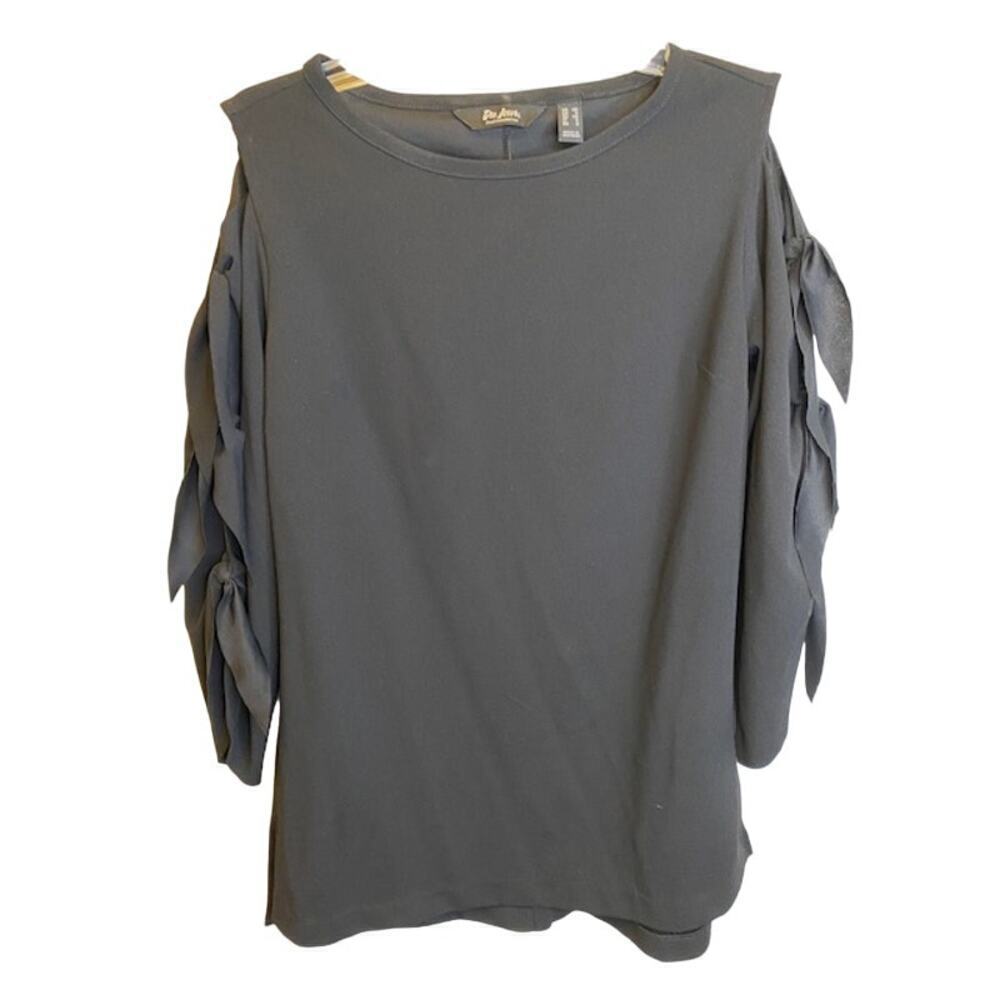 Du Jour Women's Knit Tunic with Tie Sleeves Detail Top Solid Black X-Small